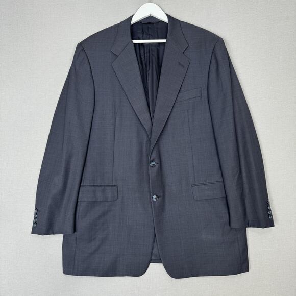 Hickey Freeman Blazer Mens 44L Navy Wool Boardroom Micro Plaid Suit Jacket